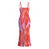 Vacation Couple Outfit Gradient Fluid Texture Print Spaghetti Strap Maxi Bodycon Dress and Shirt Set - Rose Vif S | US 4