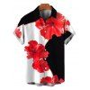 Men's Vacation Shirt Contrast Color Hibiscus Floral Print Button Up Shirt - Noir 5XL