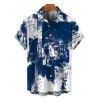 Men's Casual Shirt Vintage Grunge Ink Wash Abstract Print Button Up Shirt - Bleu profond 5XL