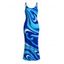 Vacation Dress Gradient Marbled Liquid Swirl Texture Pattern Spaghetti Strap Maxi Bodycon Dress - Bleu XXL | US 14