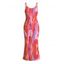 Vacation Dress Gradient Fluid Texture Print Spaghetti Strap Maxi Bodycon Dress - Rose Vif XXL | US 14