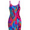 Vacation Dress Colorful Abstract Swirl Print Spaghetti Strap Maxi Bodycon Dress - Rose Vif XXL | US 14