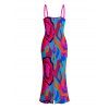 Vacation Dress Colorful Abstract Swirl Print Spaghetti Strap Maxi Bodycon Dress - Rose Vif XXL | US 14