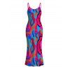 Vacation Dress Colorful Abstract Swirl Print Spaghetti Strap Maxi Bodycon Dress - Rose Vif XXL | US 14