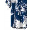 Vacation Couple Outfit Vintage Grunge Ink Wash Abstract Print Tied Pocket Off the Shoulder Wide Leg Jumpsuit and Shirt Set - Bleu profond S | US 4