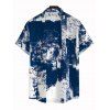 Vacation Couple Outfit Vintage Grunge Ink Wash Abstract Print Tied Pocket Off the Shoulder Wide Leg Jumpsuit and Shirt Set - Bleu profond S | US 4