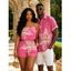 Vacation Couple Outfit Lily Floral Print Pocket Off the Shoulder Romper and Shirt Set - Rose Vif S | US 4