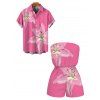 Vacation Couple Outfit Lily Floral Print Pocket Off the Shoulder Romper and Shirt Set - Rose Vif S | US 4