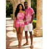 Vacation Couple Outfit Lily Floral Print Pocket Off the Shoulder Romper and Shirt Set - Rose Vif S | US 4
