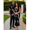 Gothic Couple Outfit Skeleton Print Spaghetti Strap Bodycon Maxi Dress and Shirt Set - Noir S | US 4
