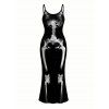 Gothic Couple Outfit Skeleton Print Spaghetti Strap Bodycon Maxi Dress and Shirt Set - Noir S | US 4
