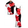 Vacation Couple Outfit Contrast Color Hibiscus Floral Print Spaghetti Strap Maxi Bodycon Dress and Shirt Set - Noir S | US 4