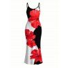 Vacation Couple Outfit Contrast Color Hibiscus Floral Print Spaghetti Strap Maxi Bodycon Dress and Shirt Set - Noir S | US 4