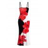 Vacation Couple Outfit Contrast Color Hibiscus Floral Print Spaghetti Strap Maxi Bodycon Dress and Shirt Set - Noir S | US 4