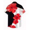 Vacation Couple Outfit Contrast Color Hibiscus Floral Print Spaghetti Strap Maxi Bodycon Dress and Shirt Set - Noir S | US 4