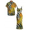 Hawaiian Vacation Couple Outfit Tropical Palm Leaf Zebra Print Spaghetti Strap Maxi Bodycon Dress and Shirt Set - Brun Doré S | US 4