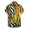 Hawaiian Vacation Couple Outfit Tropical Palm Leaf Zebra Print Spaghetti Strap Maxi Bodycon Dress and Shirt Set - Brun Doré S | US 4