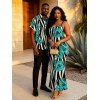 Hawaiian Vacation Couple Outfit Tropical Hibiscus Floral Zebra Print Spaghetti Strap Maxi Bodycon Dress and Shirt Set - Turquoise S | US 4