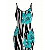 Hawaiian Vacation Couple Outfit Tropical Hibiscus Floral Zebra Print Spaghetti Strap Maxi Bodycon Dress and Shirt Set - Turquoise S | US 4
