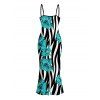 Hawaiian Vacation Couple Outfit Tropical Hibiscus Floral Zebra Print Spaghetti Strap Maxi Bodycon Dress and Shirt Set - Turquoise S | US 4