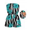Hawaiian Vacation Couple Outfit Tropical Hibiscus Floral Zebra Print Pocket Off the Shoulder Romper and Shirt Set - Turquoise S | US 4