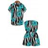 Hawaiian Vacation Couple Outfit Tropical Hibiscus Floral Zebra Print Pocket Off the Shoulder Romper and Shirt Set - Turquoise S | US 4