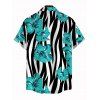 Hawaiian Vacation Couple Outfit Tropical Hibiscus Floral Zebra Print Pocket Off the Shoulder Romper and Shirt Set - Turquoise S | US 4