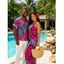 Vacation Couple Outfit Colorful Abstract Swirl Print Spaghetti Strap Maxi Bodycon Dress and Shirt Set - Rose Vif S | US 4