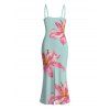 Vacation Dress Lily Floral Pattern Spaghetti Strap Maxi Bodycon Dress - Vert clair XXL | US 14