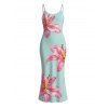 Vacation Couple Outfit Lily Floral Pattern Spaghetti Strap Maxi Bodycon Dress and Shirt Set - Bleu clair S | US 4