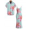 Vacation Couple Outfit Lily Floral Pattern Spaghetti Strap Maxi Bodycon Dress and Shirt Set - Bleu clair S | US 4