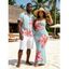 Vacation Couple Outfit Lily Floral Pattern Spaghetti Strap Maxi Bodycon Dress and Shirt Set - Bleu clair S | US 4