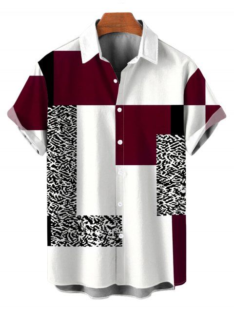 Men's Vacation Shirt Colorblock Leopard Geometric Patchwork Print Button Up Shirt