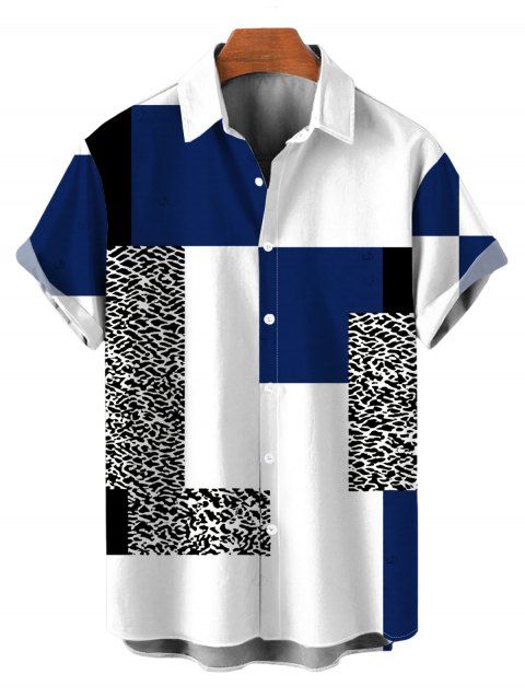 Men's Vacation Shirt Colorblock Leopard Geometric Patchwork Print Button Up Shirt