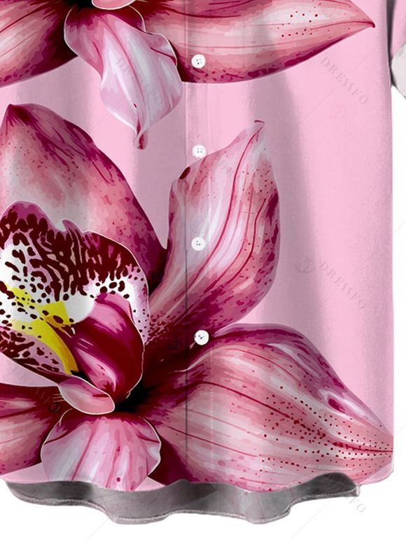Men's Vacation Shirt Orchid Floral Print Button Up Shirt - Rose 5XL