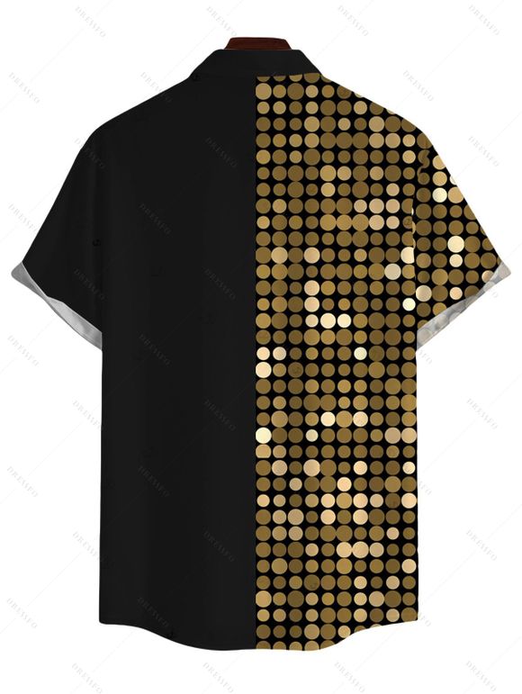 Men's Vacation Hawaiian Shirt Colorblock Metallic Gold Dots Geometric Print Button Up Shirt - Noir 5XL