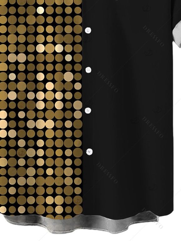Men's Vacation Hawaiian Shirt Colorblock Metallic Gold Dots Geometric Print Button Up Shirt - Noir 5XL