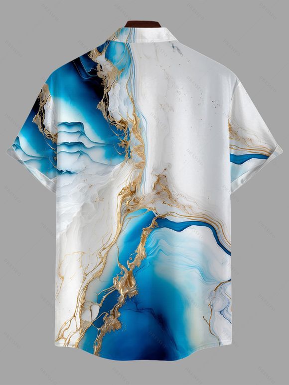 Men's Hawaiian Vacation Shirt Metallic Gold Marble Fluid Print Button Up Shirt - Pers 5XL