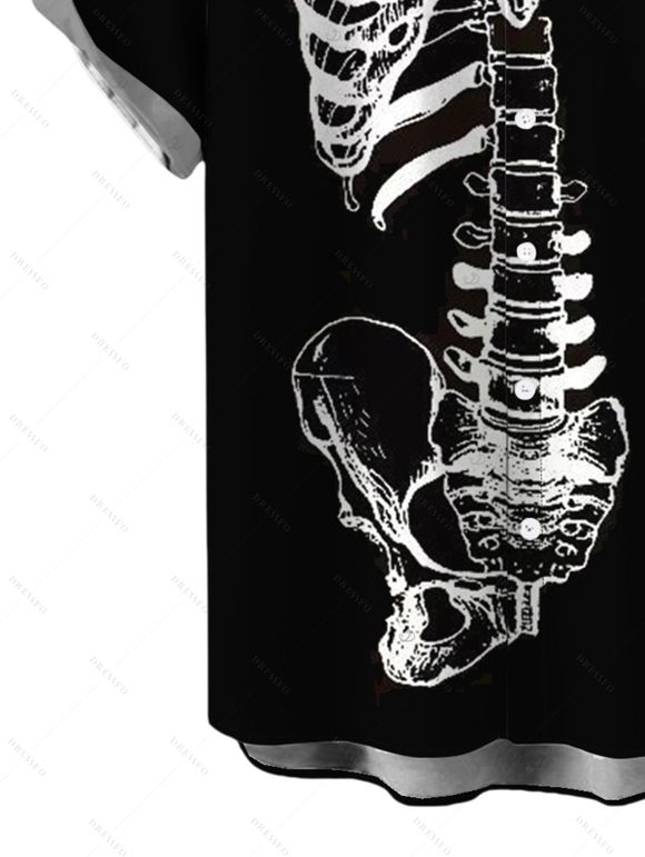 Men's Gothic Shirt Skeleton Bond Print Button Up Shirt - Noir 5XL