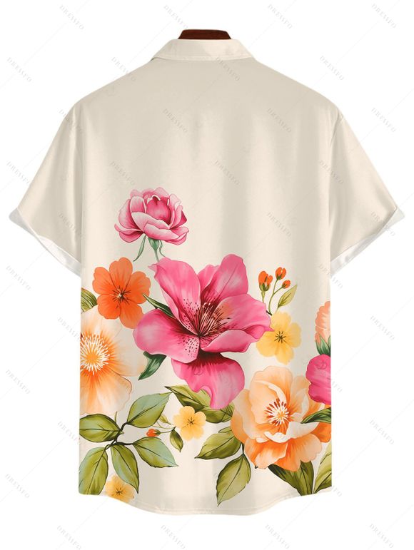 Men's Vacation Shirt Colored Floral Leaf Print Button Up Garden Style Shirt - Champagne 5XL