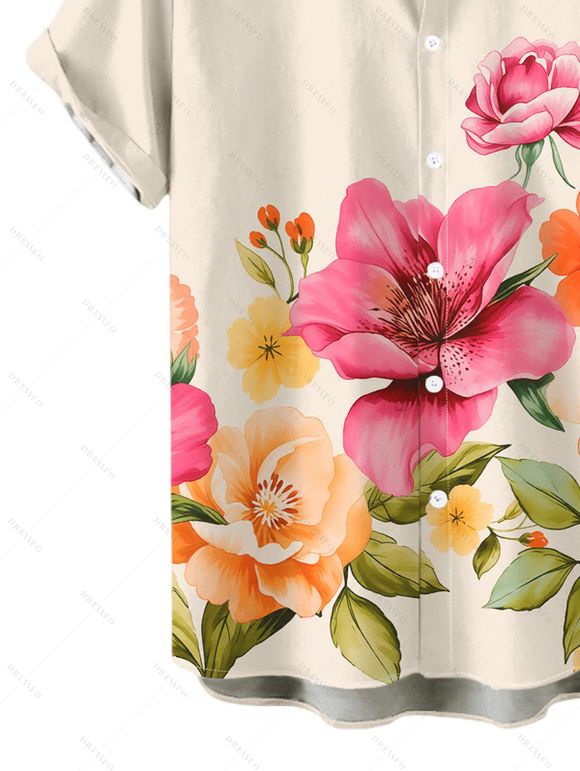 Men's Vacation Shirt Colored Floral Leaf Print Button Up Garden Style Shirt - Champagne 5XL