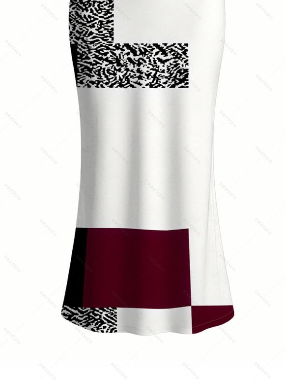 Vacation Dress Colorblock Leopard Geometric Patchwork Print Spaghetti Strap Maxi Bodycon Dress - Rouge Vineux S | US 4