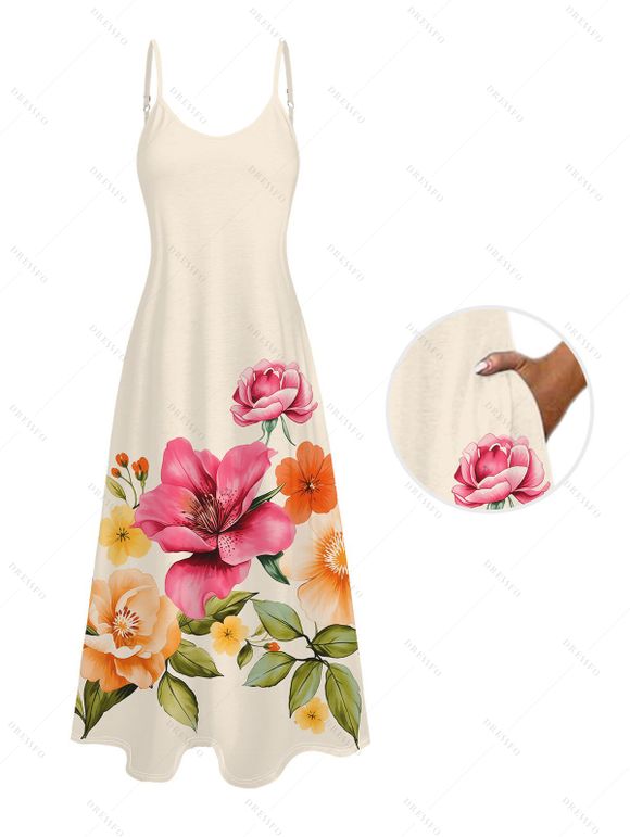 Vacation Couple Outfit Colored Floral Leaf Print Pocket Spaghetti Strap Dress and Shirt Garden Style Set - Champagne S | US 4