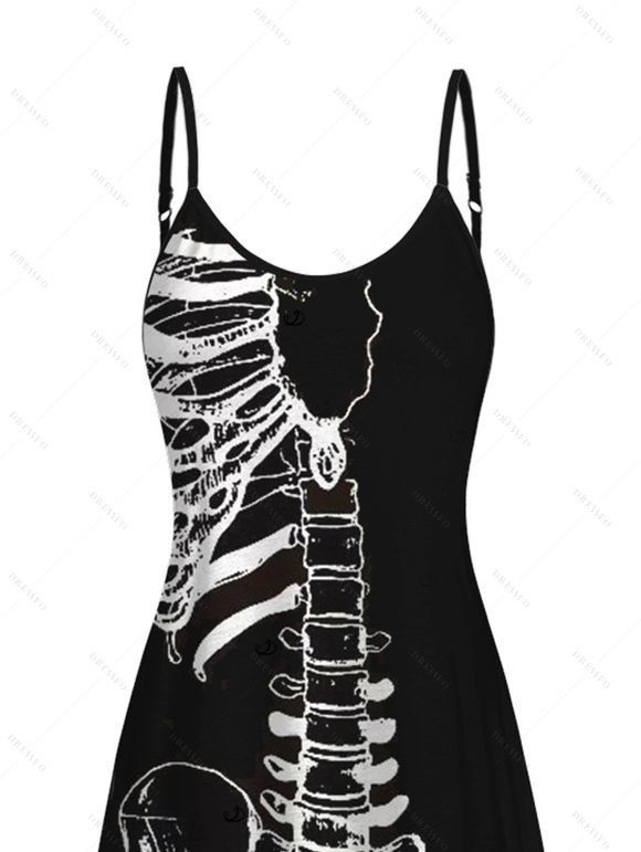Gothic Couple Outfit Skeleton Bond Print Pocket Spaghetti Strap Dress and Shirt Set - Noir S | US 4