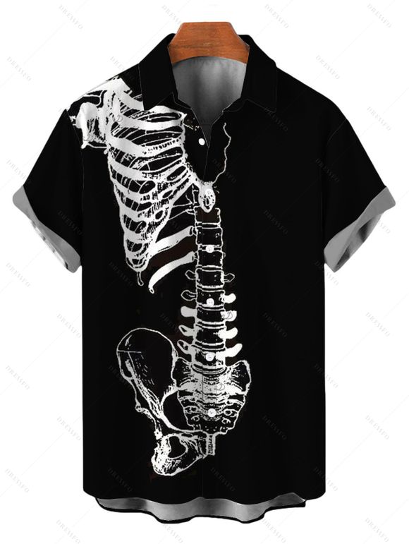 Gothic Couple Outfit Skeleton Bond Print Pocket Spaghetti Strap Dress and Shirt Set - Noir S | US 4