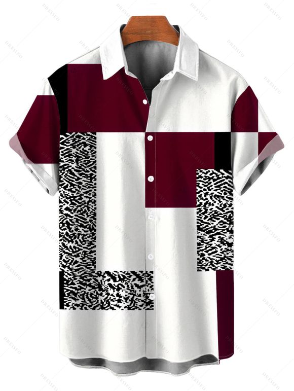 Vacation Couple Outfit Colorblock Leopard Geometric Patchwork Print Spaghetti Strap Maxi Bodycon Dress and Shirt Set - Rouge Vineux S | US 4