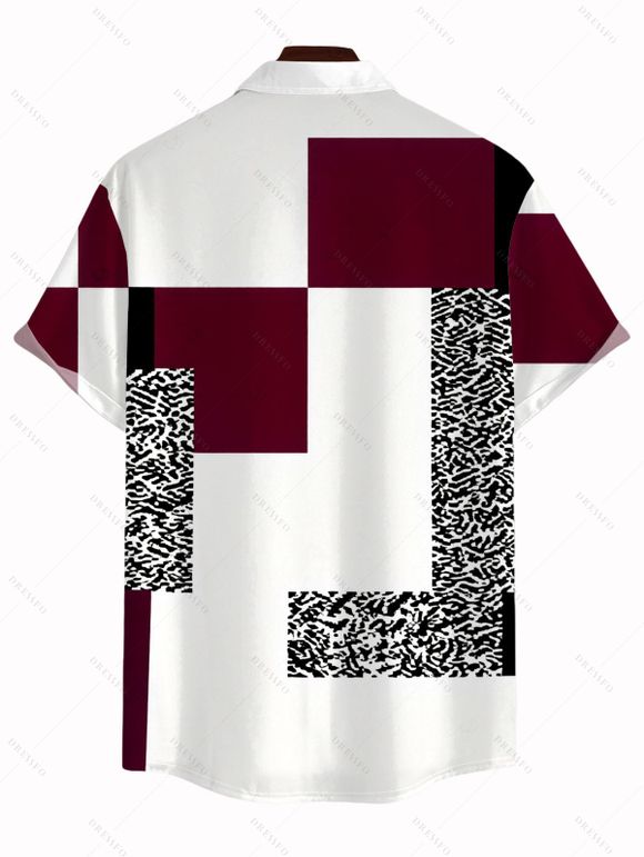 Vacation Couple Outfit Colorblock Leopard Geometric Patchwork Print Spaghetti Strap Maxi Bodycon Dress and Shirt Set - Rouge Vineux S | US 4