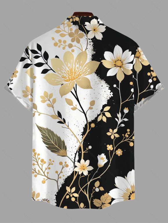 Vacation Couple Outfit Contrast Color Floral Leaf Print Ruched Bust Mini Dress and Shirt Set - Noir S | US 4