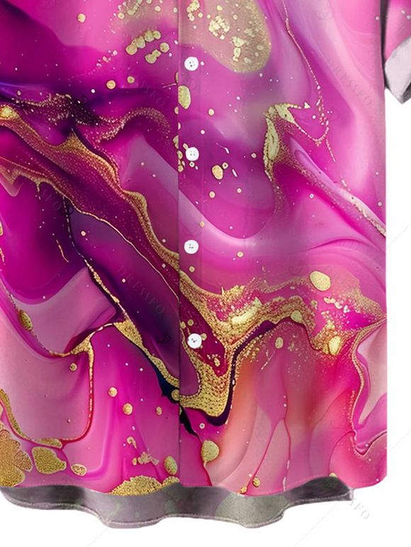 Men's Hawaiian Vacation Shirt Metallic Gold Marble Fluid Print Button Up Shirt - Rose Vif 5XL
