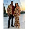 Vacation Couple Outfit Sequined Leopard Print Spaghetti Strap Maxi Bodycon Dress and Colorblock Shirt Set - Rouge Vineux S | US 4